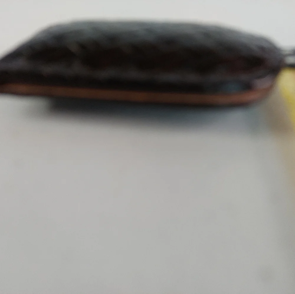 Vtg Fossil Leather Money Clip Magnetic with basketweave leather Design Brown